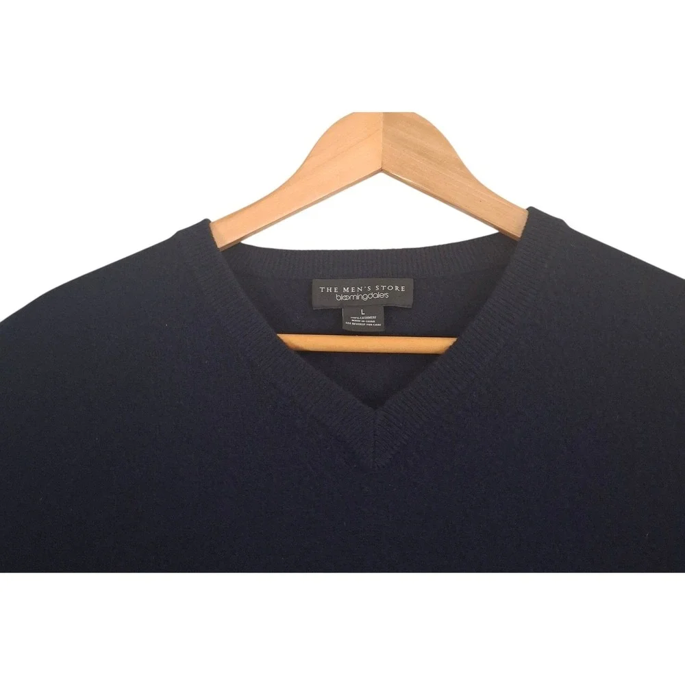 The Mens Store Bloomingdales Cashmere V-Neck Sweater Black Mens Large L